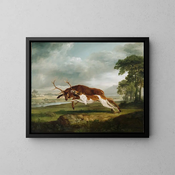 Perro corriendo tras un ciervo - George Stubbs — cuadro enmarcado en la pared