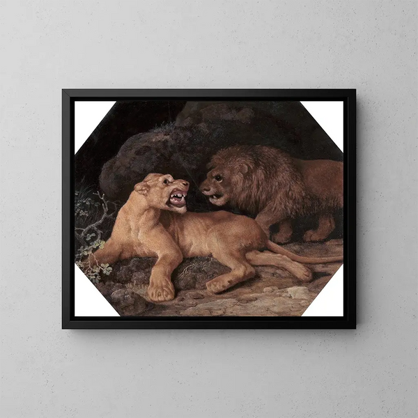 León y leona - George Stubbs — cuadro enmarcado en la pared