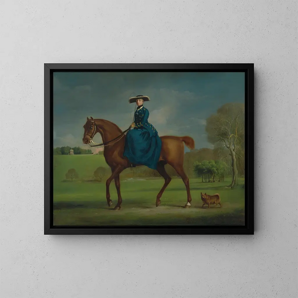La condesa de Coningsby en traje de caza de Charlton - George Stubbs — cuadro enmarcado en la pared