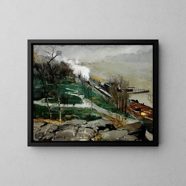 Lluvia sobre el río - George Wesley Bellows — cuadro enmarcado en la pared