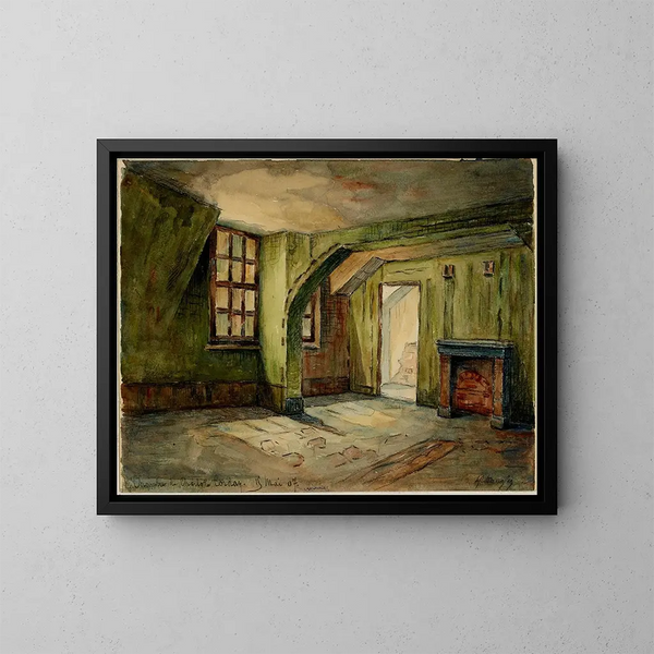 El dormitorio donde Charlotte Corday durmió la noche antes del asesinato de Marat - Georges-Henri Manesse — cuadro enmarcado en la pared