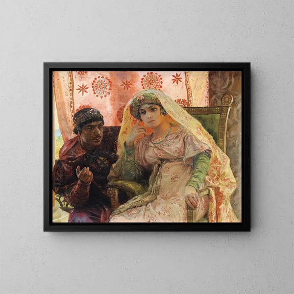 La discusión secreta - Georges Antoine Rochegrosse — cuadro enmarcado en la pared