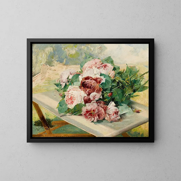Naturaleza muerta con rosas - Georges Jeannin — cuadro enmarcado en la pared