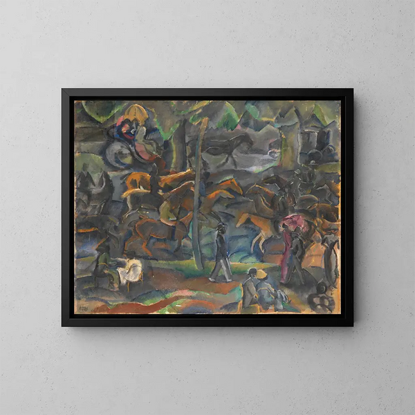 Caballeros y paseantes en el parque - Georges Kars — cuadro enmarcado en la pared