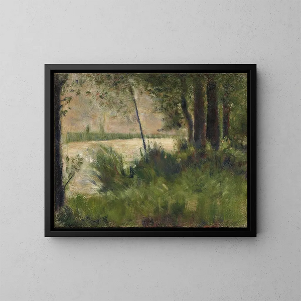 Bord de río con hierba - Georges Seurat — cuadro enmarcado en la pared