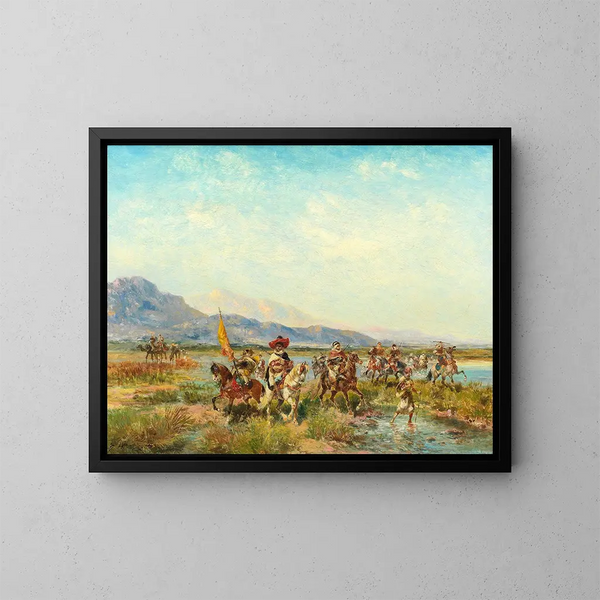 Caballos atravesando un río - Georges Washington — cuadro enmarcado en la pared