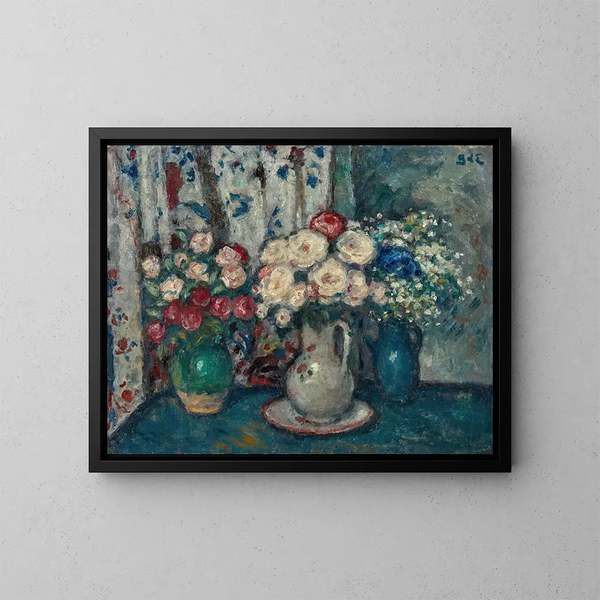 Two bouquets of roses - Georges d'Espagnat — framed artwork on a wall