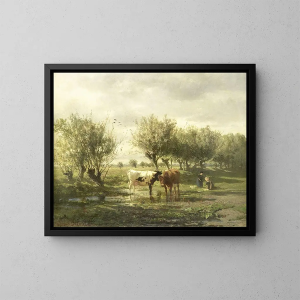 Vacas junto a un estanque - Gerard Bilders — cuadro enmarcado en la pared