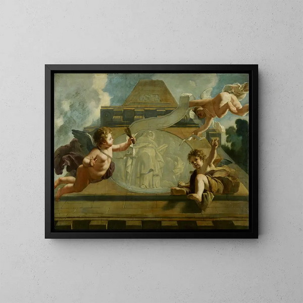 San Antonio ermitaño, representación alegórica del cuidado a los leprosos y a los inocentes - Gerard de Lairesse — cuadro enmarcado en la pared