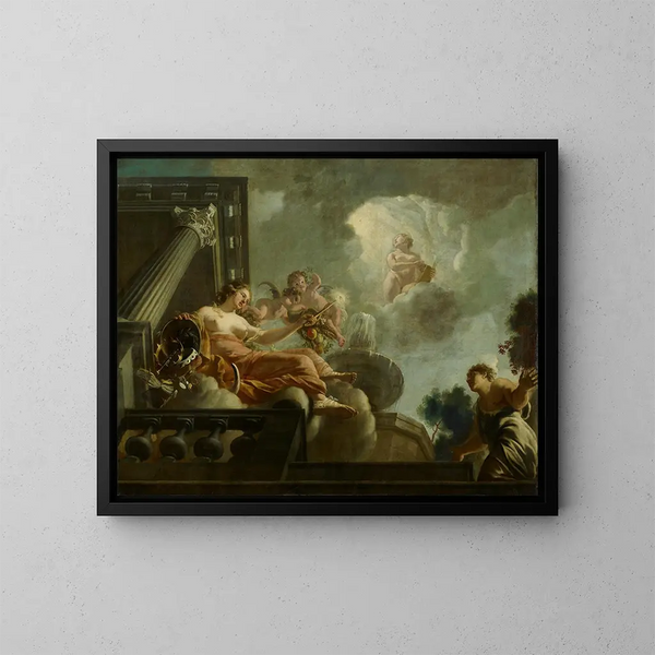 El religión favorece la abundancia. Representación alegórica de los cuidados a los leprosos y a los inocentes. - Gerard de Lairesse — cuadro enmarcado en la pared