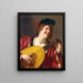 Una mujer tocando un laúd - Gerard van Honthorst — cuadro enmarcado en la pared