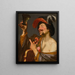 a joyful violinist holding a roemer - Gerard van Honthorst — framed artwork on a wall