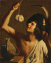 A young man holding a lit candle and a bottle of scamorza cheese beside him - Gerard van Honthorst — artwork view