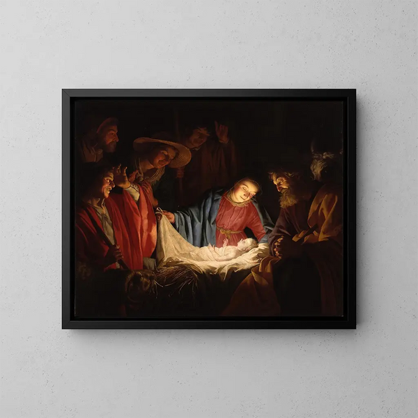 Adoration of the Shepherds - Gerard van Honthorst — framed artwork on a wall
