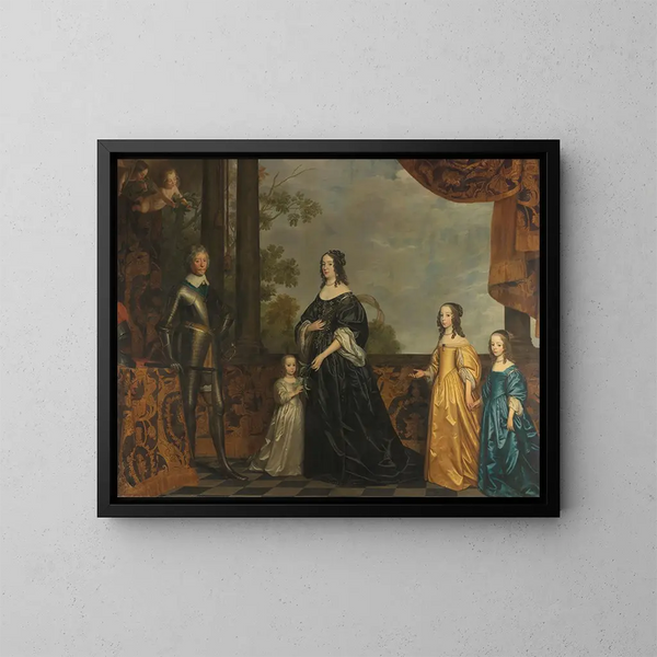 Frédéric Henri, his wife Amélie de Solms, and their three youngest daughters - Gerard van Honthorst — framed artwork on a wall