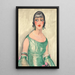 Portrait of a woman in a green dress and pearls - Gerda Wegener — framed artwork on a wall