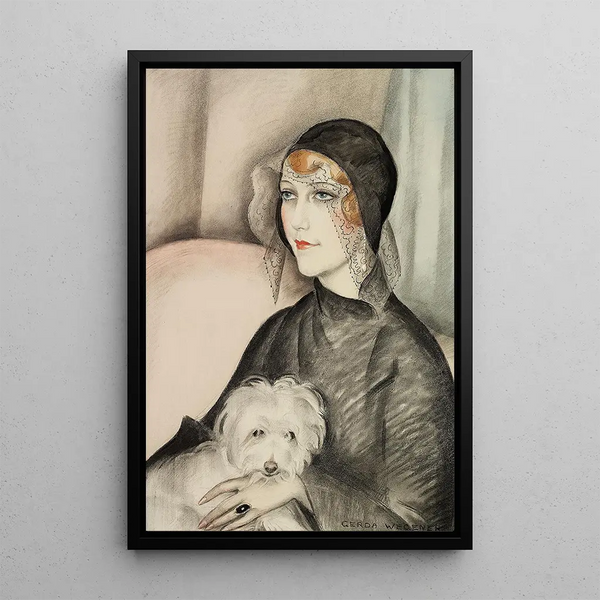 Gerda Wegener - Ung dame med sort klokkehat og lille hvid skdehund.webp