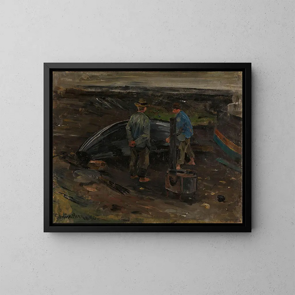 Niños tirando un barco en Nevlunghavn - Gerhard Munthe — cuadro enmarcado en la pared