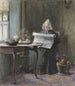 Interior painting with a woman reading the newspaper - Gerke Henkes — artwork view