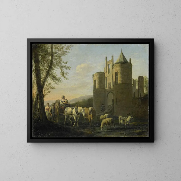 La puerta principal del castillo de Egmond - Gerrit Adriaensz Berckheyde — cuadro enmarcado en la pared