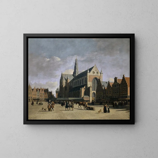 El mercado en Haarlem - Gerrit Adriaensz Berckheyde — cuadro enmarcado en la pared