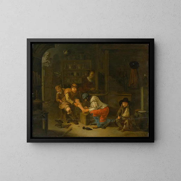 En la botica - Gerrit Lundens — cuadro enmarcado en la pared