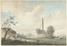 Paisaje cerca de las dunas con una señal kilométrica y dos paseantes - Gerrit Toorenburgh — vista de la obra