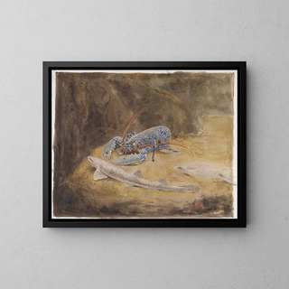 Acuario con tres peces del Mar del Norte: langosta, tiburón de dientes y platija - Gerrit Willem Dijsselhof — cuadro enmarcado en la pared
