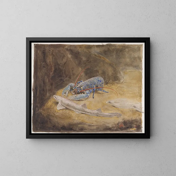 Acuario con tres peces del Mar del Norte: langosta, tiburón de dientes y platija - Gerrit Willem Dijsselhof — cuadro enmarcado en la pared