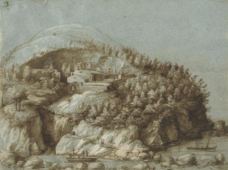 Paisaje ondulado con barcos - Gherardo Cibo — vista de la obra