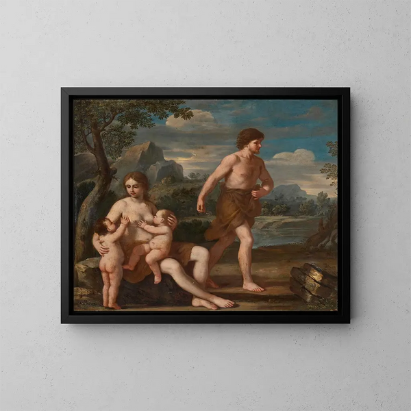 Adam y Eva con Caín y Abel - Giacinto Gimignani — cuadro enmarcado en la pared