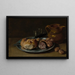 Nature morte with bread, salami, and walnuts - Giacomo Ceruti — framed artwork on a wall