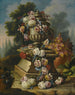 a still life with a garland of roses, tulips, carnations, and other flowers draped around a stone urn in a landscape - Giacomo Nani — artwork view
