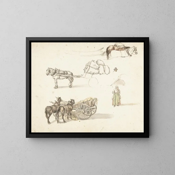 Algunas estudios de carretas y una campesina de pie - Gillis Neyts — cuadro enmarcado en la pared