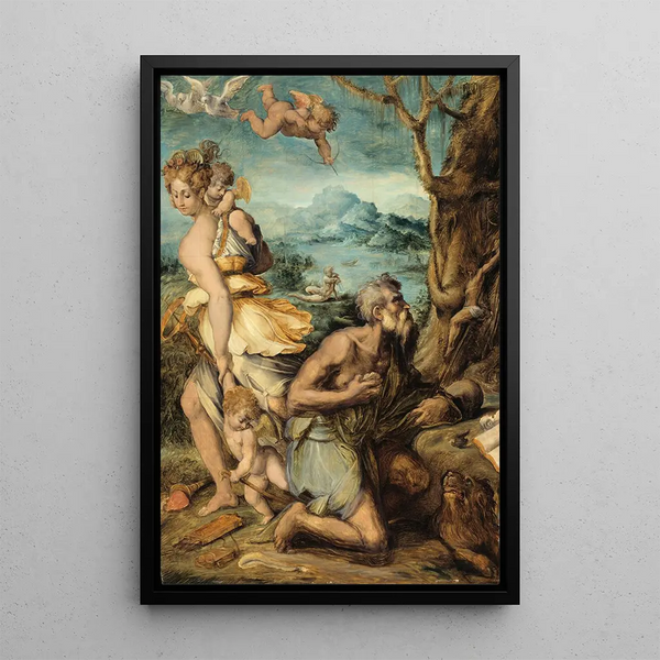 La Tentation de Saint Jérôme - Giorgio Vasari — framed artwork on a wall