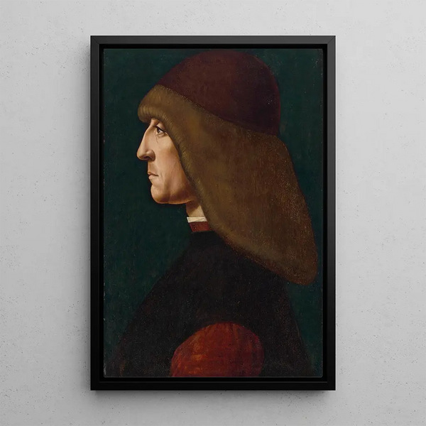 retrato de un caballero - Giovanni Ambrogio de Predis — cuadro enmarcado en la pared