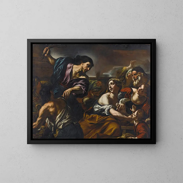 L'Expulsion del Templo - Giovanni Battista Beinaschi — cuadro enmarcado en la pared