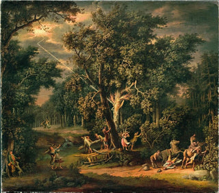 viajeros en un paisaje nocturno con relámpagos - Giovanni Battista Innocenzo Colombo — vista de la obra
