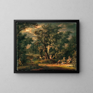 viajeros en un paisaje nocturno con relámpagos - Giovanni Battista Innocenzo Colombo — cuadro enmarcado en la pared