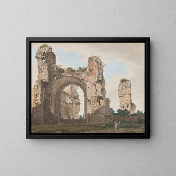 Vista de las ruinas de los baños de Caracalla - Giovanni Battista Lusieri — cuadro enmarcado en la pared