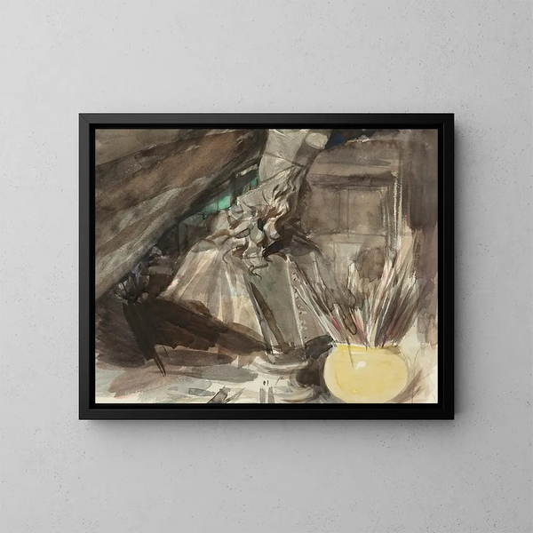 Un busto del cardenal Leopoldo de Médici en el taller del artista - Giovanni Boldini — cuadro enmarcado en la pared
