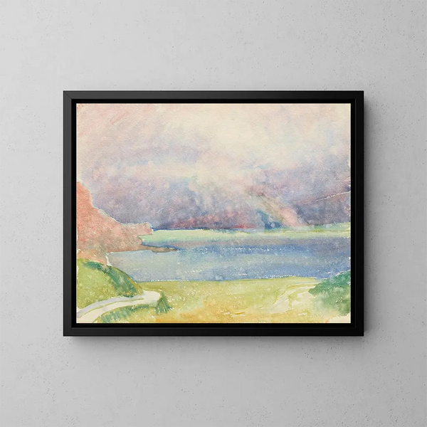 Vista de Maloja sobre el lago de Sils con arcoíris - Giovanni Giacometti — cuadro enmarcado en la pared