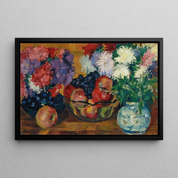 Nature morte avec asters, pommes et raisins - Giovanni Giacometti — cuadro enmarcado en la pared
