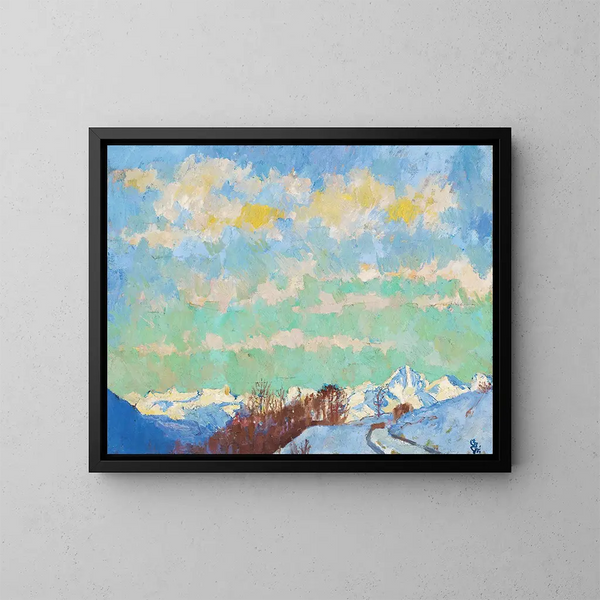 Vista de Stampa hacia Italia - Giovanni Giacometti — cuadro enmarcado en la pared