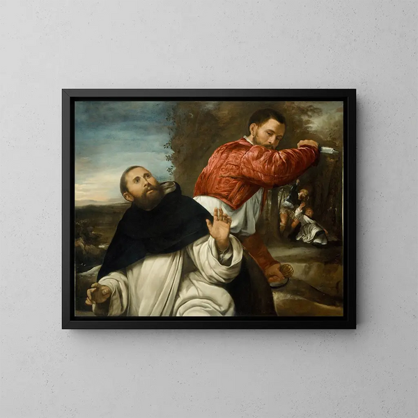 La Muerte de san Pedro Mártir - Giovanni Girolamo Savoldo — cuadro enmarcado en la pared
