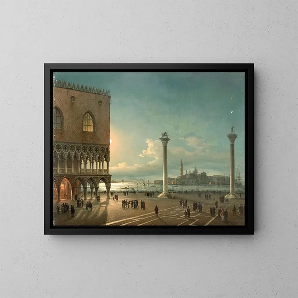 El Piazzetta de San Marco a la luz de la luna en Venecia - Giovanni Grubacs — cuadro enmarcado en la pared