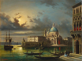 La Punta della Dogana y Santa Maria della Salute en Venecia a la luz de la luna - Giovanni Grubacs — vista de la obra