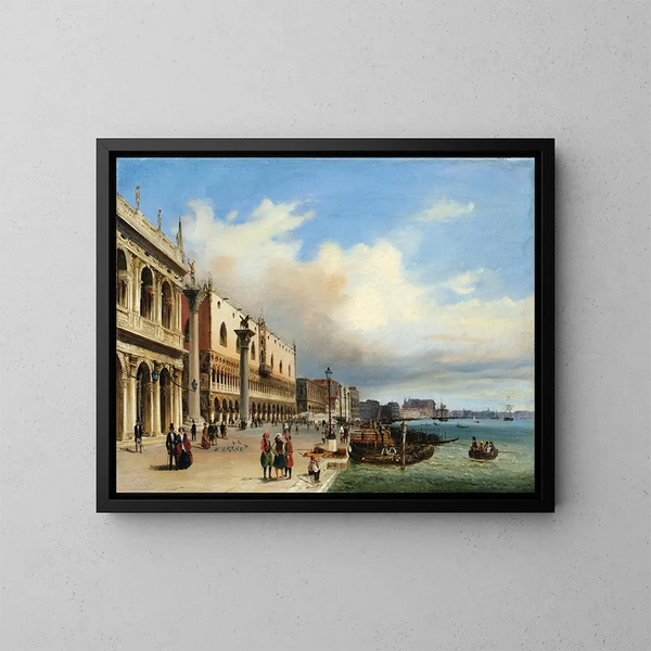 Venecia, vista de la Riva degli Schiavoni con el Palacio de los Doges - Giovanni Grubacs — cuadro enmarcado en la pared
