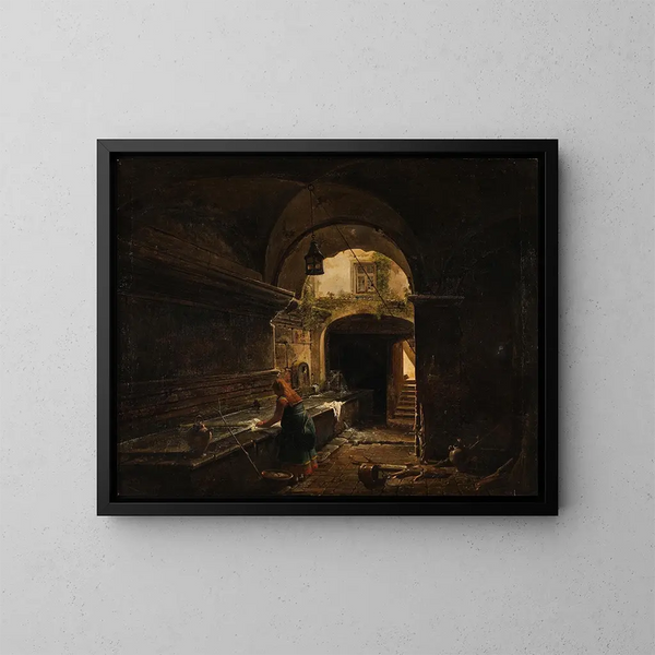 L'aqueduc romano Aqua Vergine en el patio del no 12 de la via del Nazareno - Giovanni Lazzarini — cuadro enmarcado en la pared
