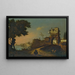 Italian landscape painting with figures entering a walled city by the water - Giovanni Migliara — framed artwork on a wall